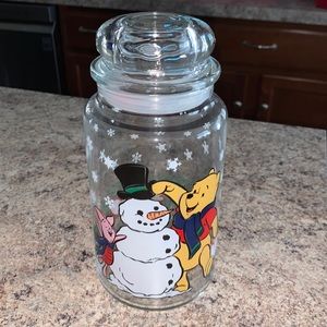 A blustery day in 100 acre wood Pooh Christmas winter glass Canister